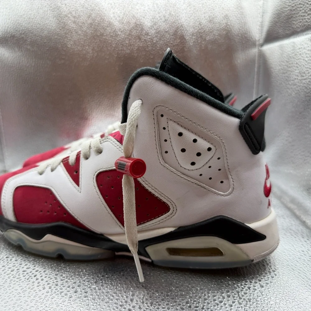Size 7Y Nike Air Jordan 6 Retro White/Black-Carmine Boys Mid Sneakers 384665-106